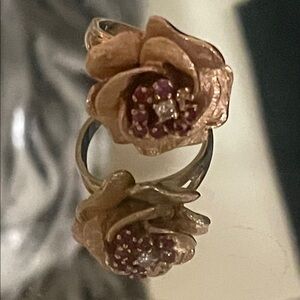 14K  Brushed Gold Rubies and Dimond Cocktail Ring  Approx 10 Grams of Gold